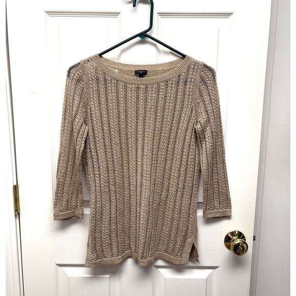 Talbots Gold Metallic Sweater, Open Weave Knit Tunic, Crew Neck, Women's Size SP - Picture 1 of 4